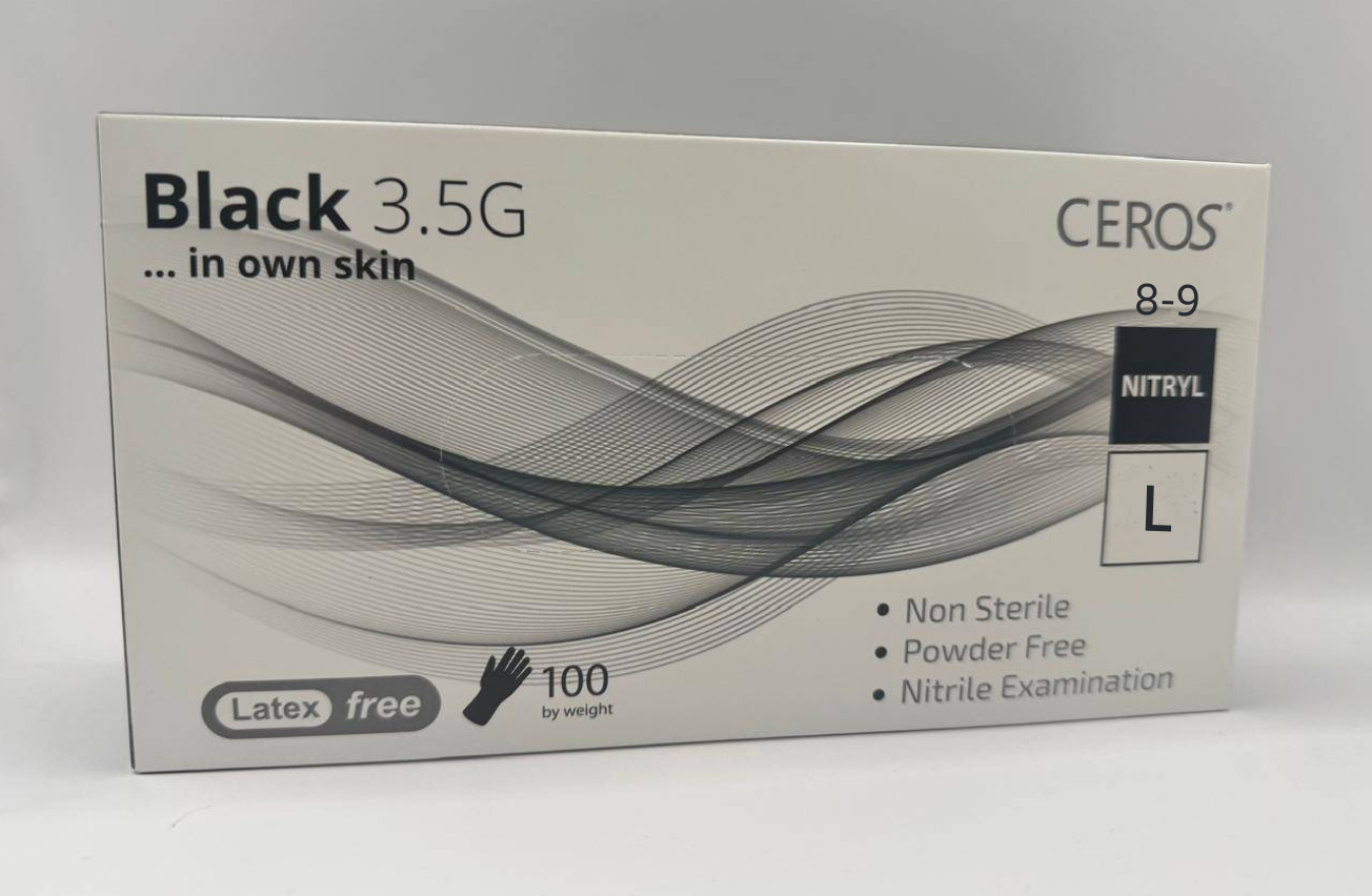 Рукавички нітрилові оглядові нестерильні неприпудрені CEROS Black 3.5G, L